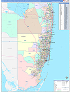 Miami-Fort Lauderdale-West Palm Beach Metro Area Wall Map Color Cast Style